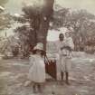 Group under tree, titled 'Lorna, Mazoe, Walter'; 'Glen Lorne, Rhosdesia 1907'. 
PHOTOGRAPH ALBUM NO.116: D M TURNBULL
