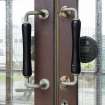 Thurso High School, Ormlie Road. Courtyard, entrance in north corner, detail of door handles