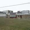 Thurso High School, Ormlie Road. General view through rugby posts on playing fields to south