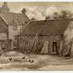 View of an unidentified farmhouse and farm building, possible at Redhouse.