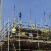 View of fountain with scaffolding.