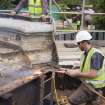 Detail of dismantling of upper fountain basin. Lost Art staff with consultant engineer looking on (J Mitchell).