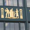 Detail of painted bronze-plated, cast-iron panels on Fountainbridge elevation of Fountainbridge Public Library, 137 Dundee Street, Edinburgh