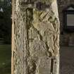 Abercrombie 2 Pictish cross slab fragment, face b (set into left hand side of doorway) including scale
