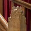 Detail of carved newel post on pulpit stair, Chalmers Memorial Church, Gosford Road, Port Seton.