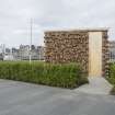View of log pavilion by architect Kengo Kuma
