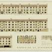 Presentation drawing showing plans, elevations and sections of a design for housing at Stockbridge signed by Jean Payton Reid.