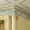 Ground floor. Drawing room, view of column capital, frieze and cornice.