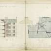 Drawing showing back elevation and roof plan for offices, East Bell Street, Dundee.