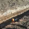 Trench 10. Black silty clay over brown silty clay over brown and yellow  gravel, facing NE