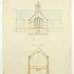 Drawing showing north elevation and section, Tynron Parish Church.
