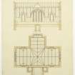 Drawing showing longitudinal section and plan of ceiling, Tynron Parish Church.