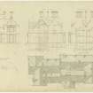 Drawing showing elevations and sections and plan of roof, Ninewells House.