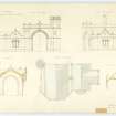 Entrance Lodge - Plan of roof; Elevations; section. With measurements
(Wm.Burn) 131 George St. 1834