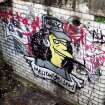Example of graffiti on the walls (internal and external) of pump house standing on N side of graving dock no. 1.