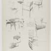 Designs of furniture for the Festival of Britain drawn by Sir Basil Spence inscribed:
'Made of Beech with upholstered seat. They are obtainable in almost 8 different materials (for the seat)'; 'Swedish'; 'Festival of Britain'.
