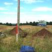Photograph from watching brief at overhead power line, pole trench and surrounding area, viewed from the E, at Ardoch Roman Fort Braco, Perthshire