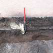 Watching brief, Detail shot of sandstone block in trench 1, Bow Cliff, 3 The Scores, St Andrews