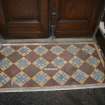Historic building recording, Building A, Detail of encaustic floor tiles in the porch to the S side of room 0/1 from N, Ashludie House, Monifieth, Dundee