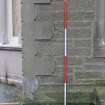 Historic building recording, Building A, Detail of quoins to S side of E elevation from E, Ashludie House, Monifieth, Dundee