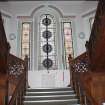 Historic building recording, Building A, General view looking up at stained glass window of stairwell of room 0/2 from S, Ashludie House, Monifieth, Dundee