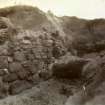 Photograph of Freswick 'Shore' ruins. Side wall to room, further excavated.