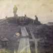 Excavation photograph of men digging at Hillhead Broch. 