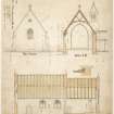 Section AB, Longitudinal section, and W elevation of Christ Church, Lochgilphead
