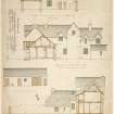 Lochgilphead, Bishopton Road, Christ Church, Rectory. Section through coach house, and elevation of kitchen.  E elevation, and section through entrance lobby.  Elevation of out house.  Section through AB, and N elevation of out house.