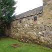 Standing building survey, Junction of N wall of the N range and the coach house from NW, Courtyard Buildings, Kenmore Hotel