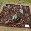 Excavation, Trench A, Bedrock around edge of the kerb from W, Blasthill Chambered Tomb, 2009