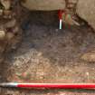 Excavation, Trench A, Charcoal deposit pre-excavation from W, Blasthill Chambered Tomb, 2009