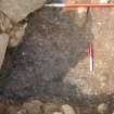 Excavation, Trench A, Charcoal deposit pre-excavation from N, Blasthill Chambered Tomb, 2009