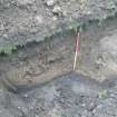 Archaeological evaluation, Trench 1, Section into N edge of ditch [002] from NE, Archers Hall, 66 Buccleuch Street