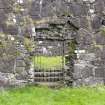 Eigg, Kildonan Church. Detail of entrance doorway (only one sandstone jamb has survived robbing). 