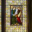 Detail of panel in stained glass window in main stairwell.