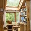 Interior view showing desk in first-floor bedroom in extension to house at The Steading, Nether Blainslie.