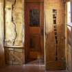 Interior view showing door designs in ground-floor entrance lobby of house at The Steading, Nether Blainslie.
