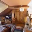 Interior view of 'hayloft' bedroom in ground-floor study of house at The Steading, Nether Blainslie.