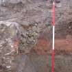 Archaeological evaluation, Trench 4, cut 009 showing wall 012 and rubble 013, Allanbank, Duns, Scottish Borders