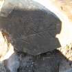 Archaeological evaluation, Mason's mark on lintel stone in spoil heap, Allanbank, Duns, Scottish Borders
