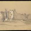 Drawing of Dirleton Castle inscribed 'Dirleton Castle, Archerfield 28 Sept 1838'.