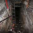 Historic building survey, Boiler house, looking directly down the stone steps, Leith Academy Primary School, Edinburgh