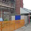 Historic building survey, General view of the modern shed, canopy and chimney, Leith Academy Primary School, Edinburgh