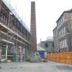 Historic building survey, General view of the boiler house and chimney, Leith Academy Primary School, Edinburgh