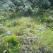 Archaeological evaluation, Structure 2- following bracken removal- S wall, Aberchalder Burn and Allt A'Choire