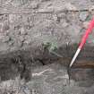 Watching brief, E facing section of trench, showing c drain (008), Lauriston Castle, Edinburgh