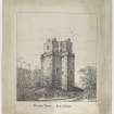 Drawing of Preston Tower inscribed 'Preston Tower, East Lothian, W F Lyon 1888' and inscribed on verso 'Walter F Lyon, 32 Craven Street'.