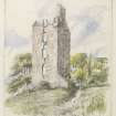 Perspective view of Finavon Castle inscribed 'Finhaven Cast, WFL, 1869'.