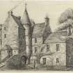 Drawing of Leckie House inscribed 'Old Leckie House, Stirlingshire, W Lyon'.